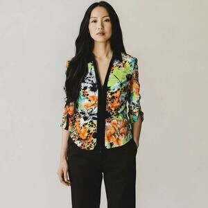 Joseph Ribkoff Zipper Artsy Top Blouse Size US 10